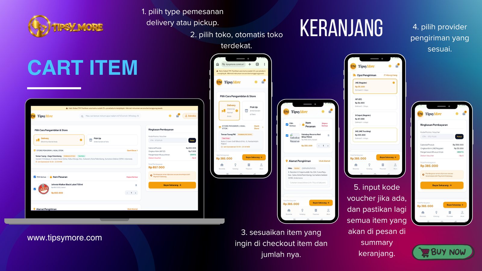 [GAMBAR 3]: Screenshot Halaman Keranjang Belanja dengan Input Kode Voucher dan Subtotal
